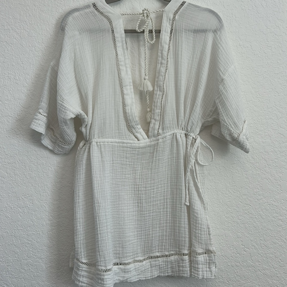 Abercrombie & Fitch White V-Neck Tunic Top OS - Picture 4 of 6